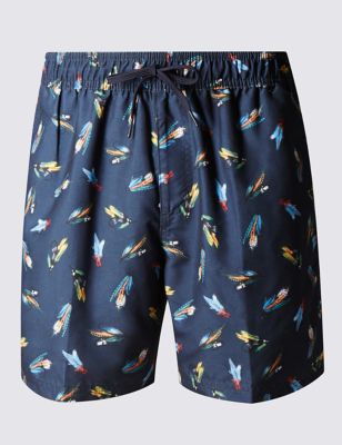 Quick Dry Fishing Fly Print Swim Shorts